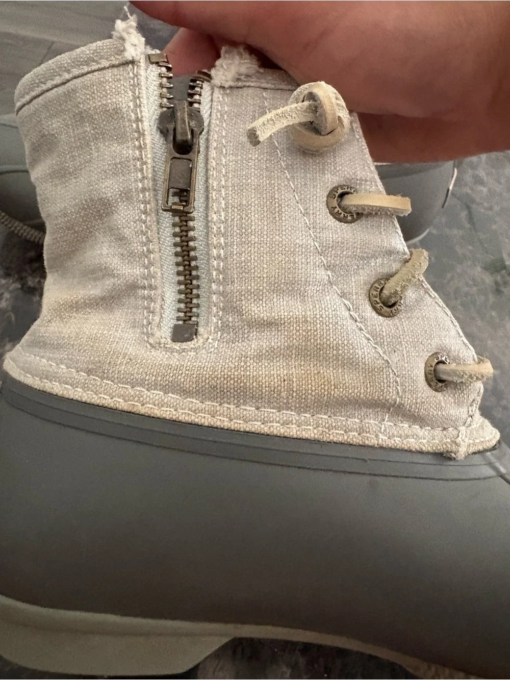 Sperry Saltwater Duck Boots Grey Canvas Size 7